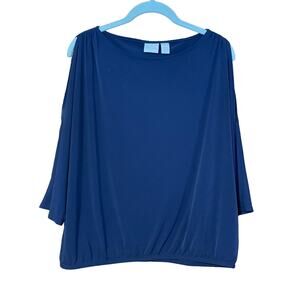 Chico's Women's Oversized Blue Cold Shoulder 3/4 Sleeve Pullover Top Size Medium